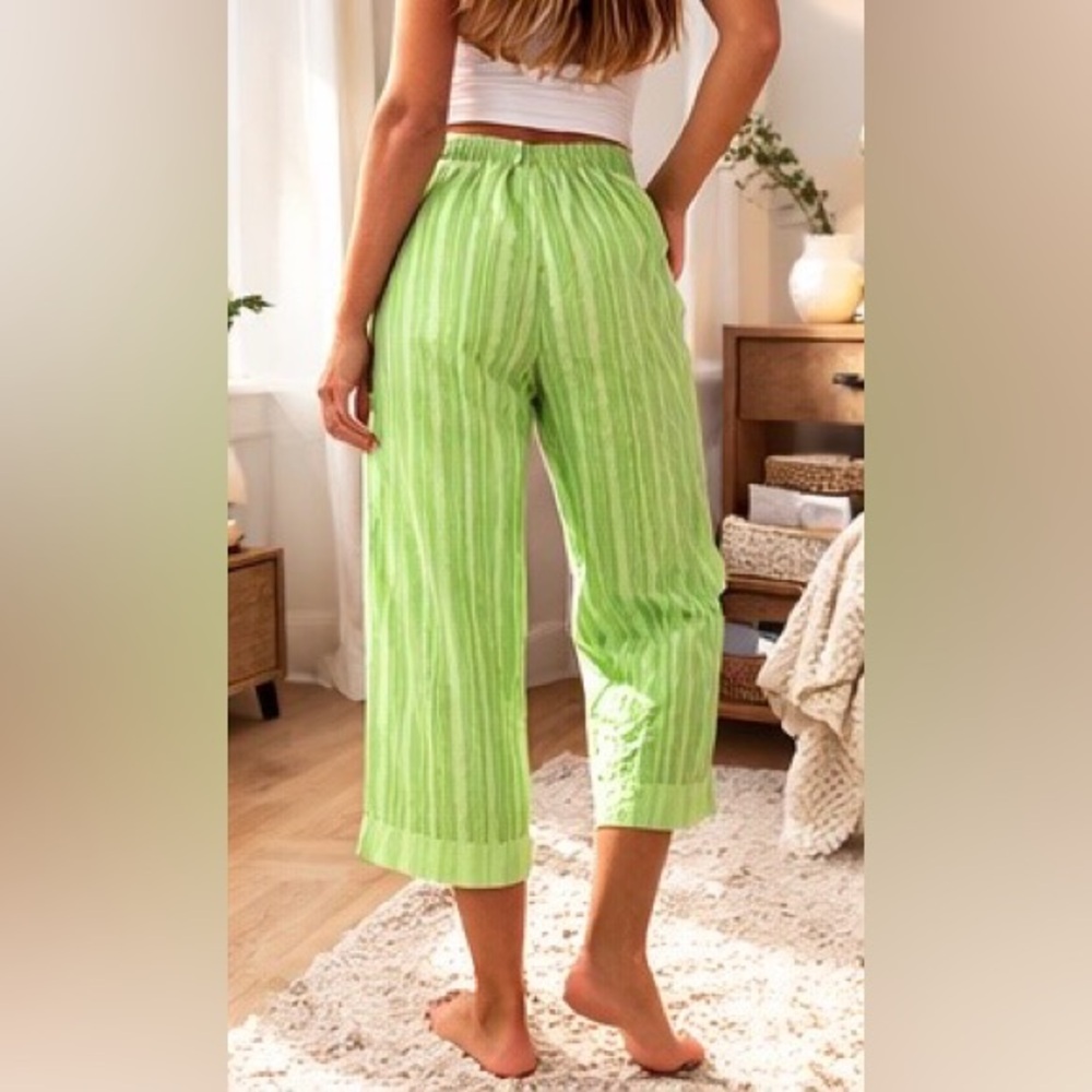 Disney Store Tinker Bell Green Stripe Pajama Pants 100% Cotton Size Large - Picture 5 of 10